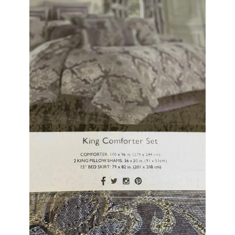 NEW! Five Queens Dominique 4PC Damask Comforter Set King Lavander